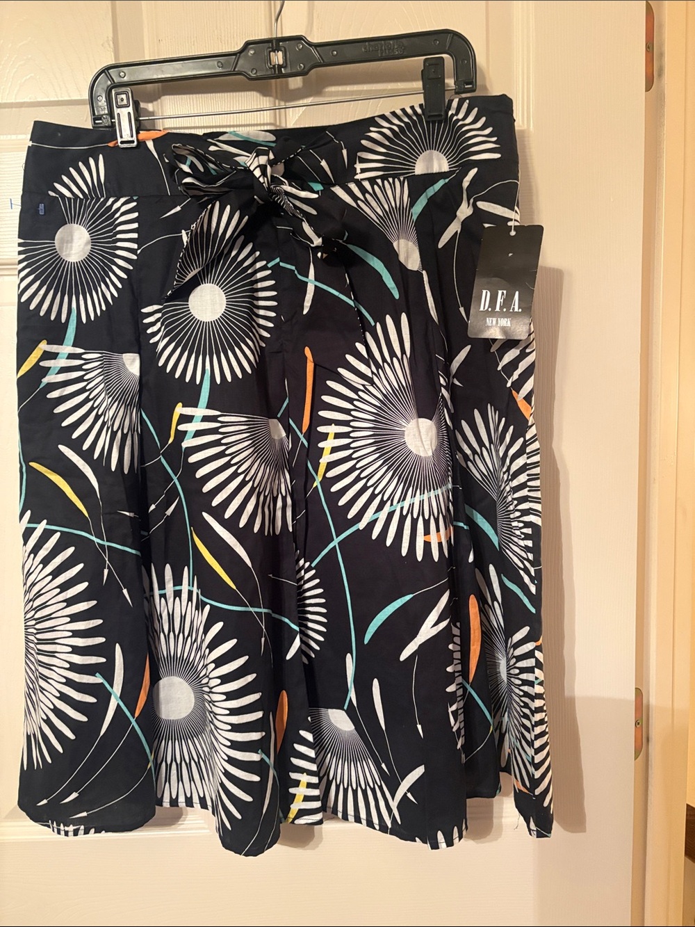 Black Floral Print Circle Skirt with Tie Waist